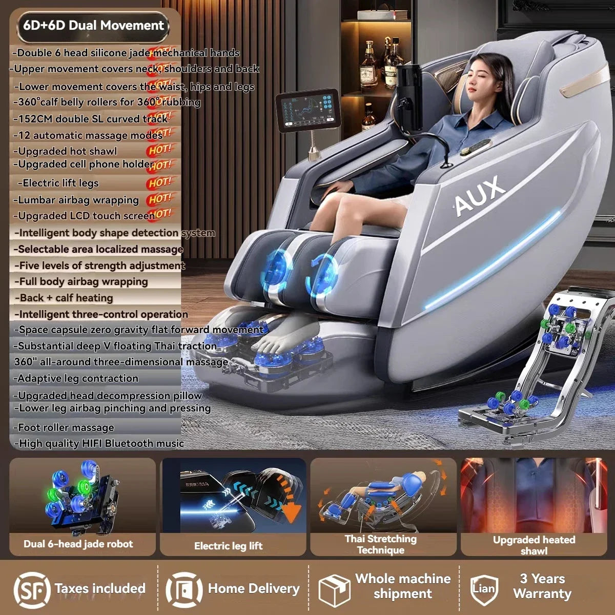 Dual-Core 6D+6D Massage Chair Full Body Zero Gravity Massage Recliner Chairs  Stretch Relaxation Massage Chair