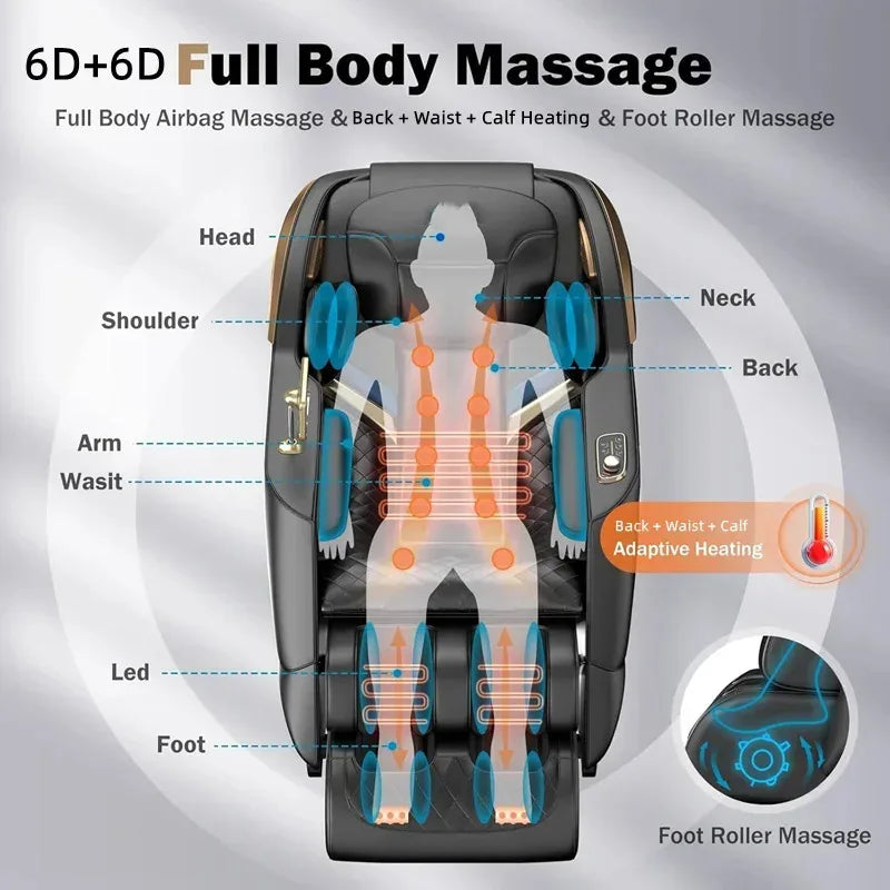 Dual-Core 6D+6D Massage Chair Full Body Zero Gravity Massage Recliner Chairs  Stretch Relaxation Massage Chair