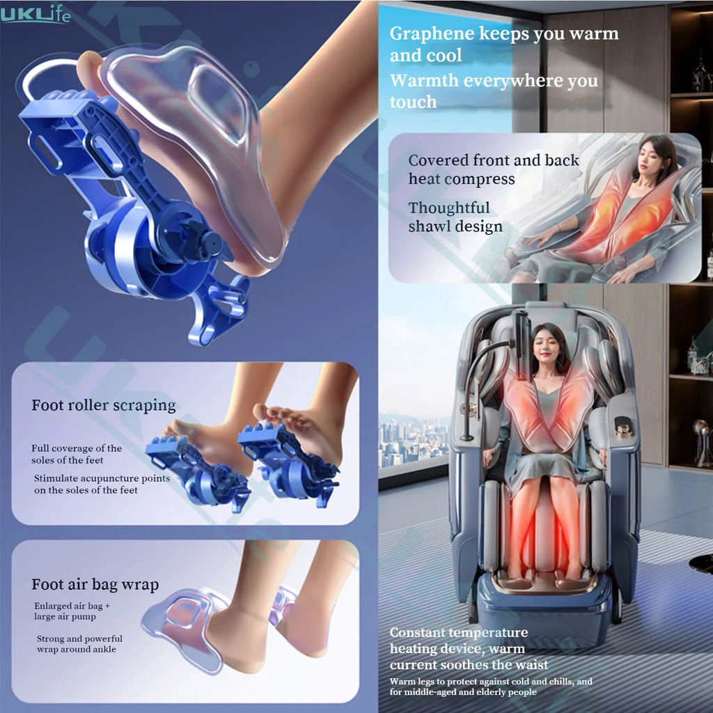 Dual Core 6D Massage Chair with SL Track, Heating Shawl, Thai Stretch & AI Voice - Full Body Zero Gravity Recliner