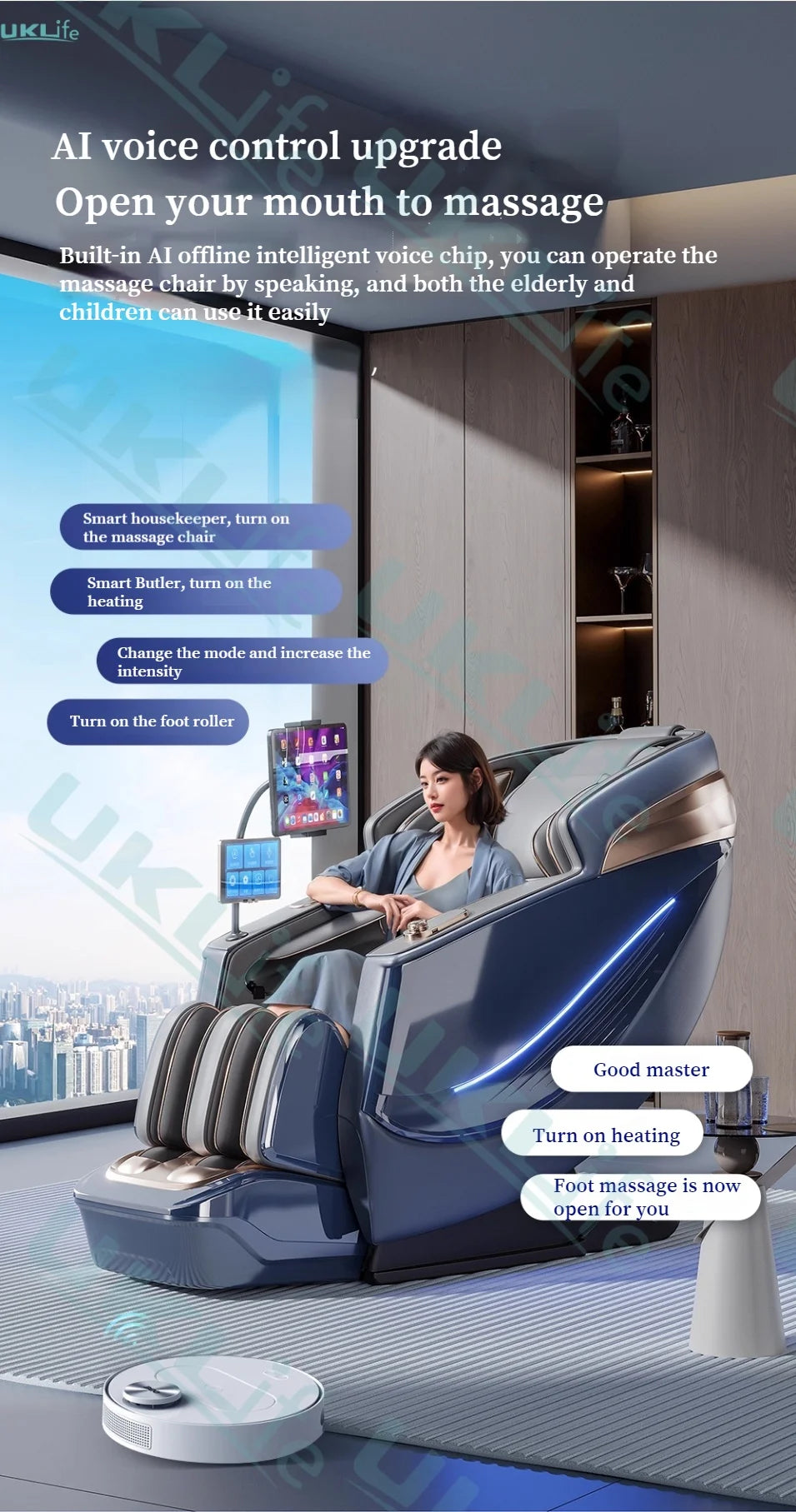 Dual Core 6D Massage Chair with SL Track, Heating Shawl, Thai Stretch & AI Voice - Full Body Zero Gravity Recliner
