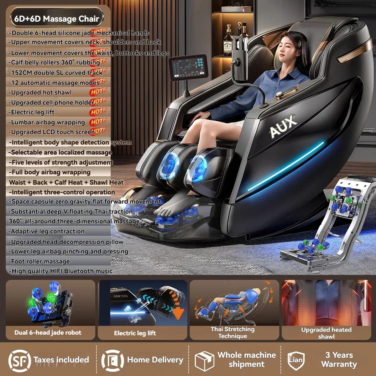 Dual-Core 6D+6D Massage Chair Full Body Zero Gravity Massage Recliner Chairs  Stretch Relaxation Massage Chair