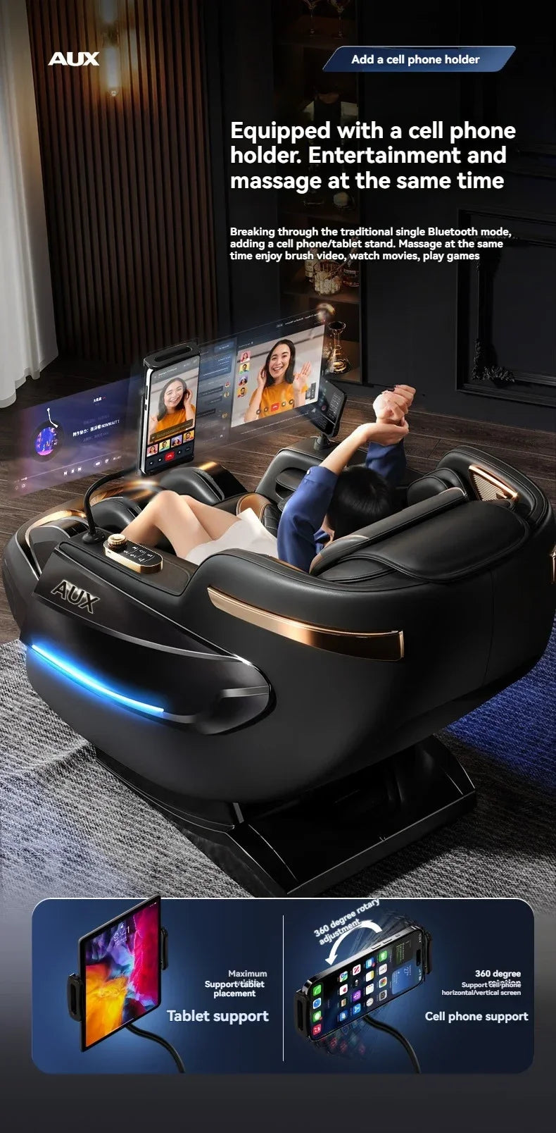 Dual-Core 6D+6D Massage Chair Full Body Zero Gravity Massage Recliner Chairs  Stretch Relaxation Massage Chair